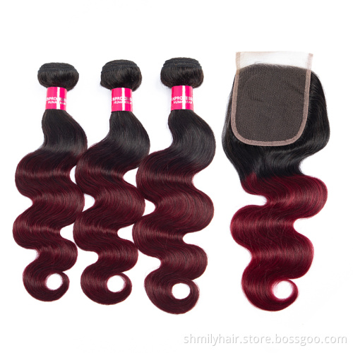Shmily 100% Virgin Cuticle Aligned Hair Raw Human Hair Weave Cheap Ombre Color 1B/99J Body Wave Peruvian Hair Bundles